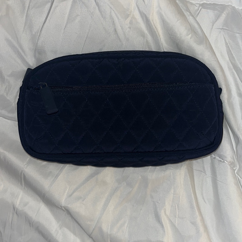 VERA BRADLEY Navy Blue Logo ZIP Quilted Jewelry Makeup Travel Bag NEW